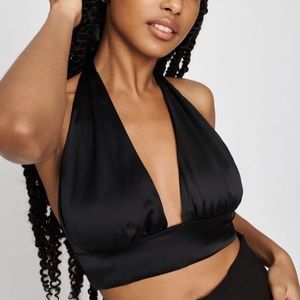 Satin Plunge Halter Tank